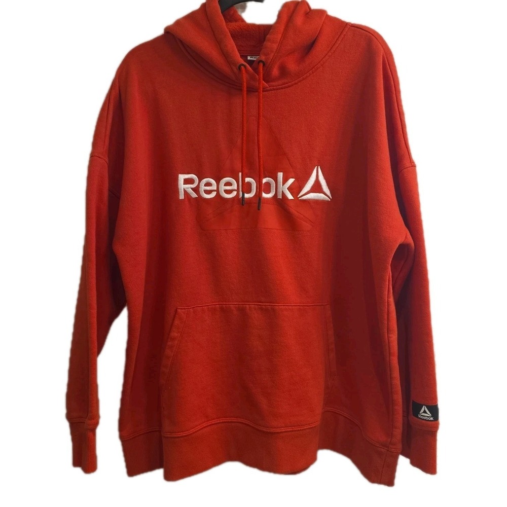 Reebok Sweatshirt Hoodie Mens Medium Pullover Embroidered Fleece Athletic XL Red